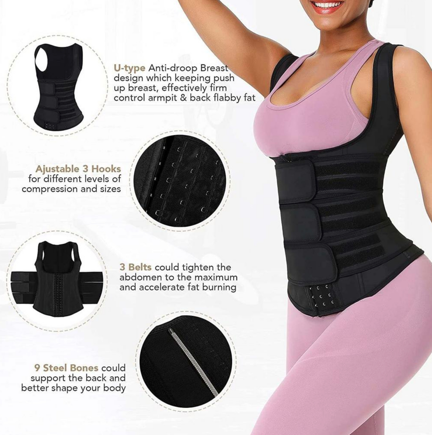 Zipper Front Shape Wear 2 Strap